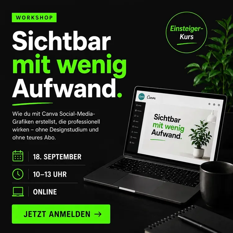 Nachher: Workshop-Sujet mit klarer Struktur, Markenfarbe und Icon-Leiste