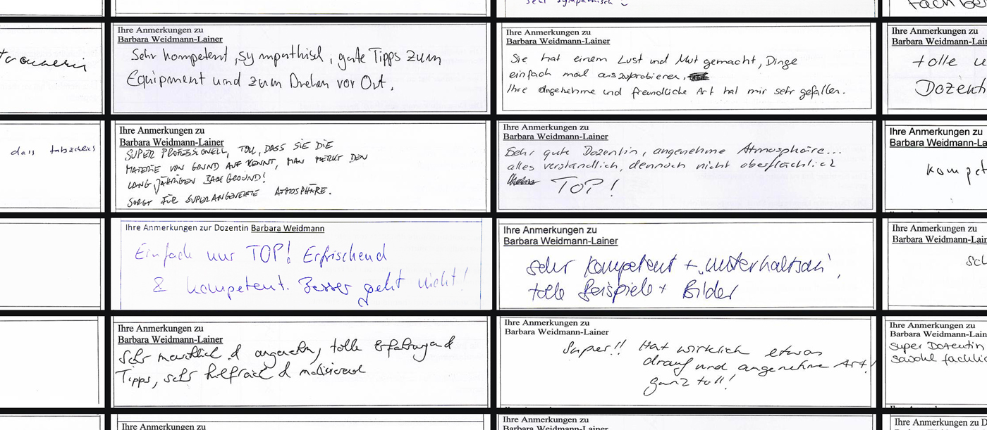 Ausschnitt aus der Feedbackwand mit handschriftlichen Anmerkungen von Teilnehmenden